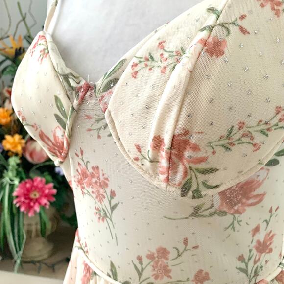 NEW City Studio Floral Dot Corset Maxi Gown in Light Yellow - Picture 5 of 12